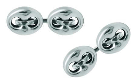Gemelos náuticos de plata y acero "Calabrotes dobles"Referencia: GE0356Gemelos de calabrote con movimiento fabricados en plata de ley y acero pulido suave al tacto.Medida: 15x12mm.