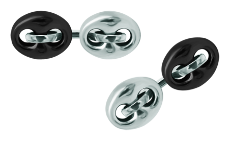 Manschettenknöpfe aus Onyx, Silber und Edelstahl "Double Calabrotes" (Onix)Ref. Code: GE0359Calabrote Manschettenknöpfe mit Uhrwerk aus Onyx, Sterlingsilber und poliertem Stahl.Gr&ouml;&szlig;e: 18x13mm.