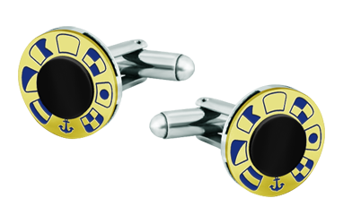 Boutons de manchette en or, acier et onyx "Drapeaux nautiques" (Black onix)Referencia: GE0368Boutons de manchette à roue personnalisés avec drapeaux nautiques représentant votre nom sculptés en bas-relief en or 18kt, avec onyx au centre.Medida: 16x16mm.