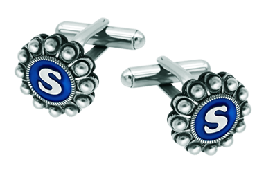 Boutons de manchette personnalisés en argent charro (Bleu)Referencia: GE0402Boutons de manchette en acier inoxydable avec bouton charro en argent sterling personnalisé avec vos initiales émaillées au four.Medida: 16x16mm.