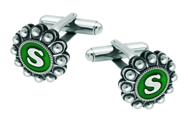 Personalized silver charro button cufflinks (Green)Ref. code: GE0402Stainless steel cufflinks with charro button in sterling silver personalized with your initials enameled in the oven.Size: 16x16mm.
