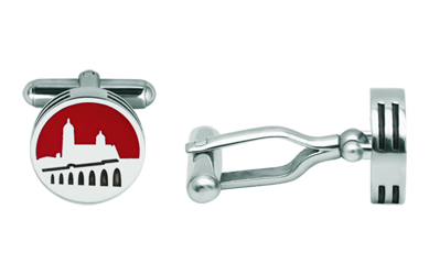 Gemelos Vista de Salamanca en plata con tres alturas (Rojo)Referencia: GE0413Gemelos con la monumental vista del Puente Romano y la Catedral de Salamanca tallada bajo relieve en plata de ley y esmaltados al horno, con un grueso de 4mm en tres alturas.Trabajo artesanal de gran minuciosidad.Medida: 14x14mm.