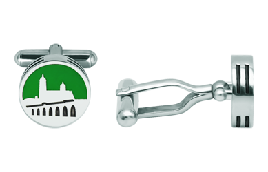 Cufflinks Vista de Salamanca in silver with three heights (Green)Ref. code: GE0413Cufflinks with the monumental view of the Roman Bridge and the Cathedral of Salamanca carved under relief in sterling silver and enameled in the oven, with a thickness of 4mm in three heights.Craftsmanship of great meticulousness.Size: 14x14mm.
