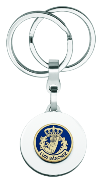 "Master" customized gold and steel keyring (Blue)Ref. code: LL0313Master keyring made of hand enameled 18 carat gold and soft stainless steel.Size: 30x30mm.