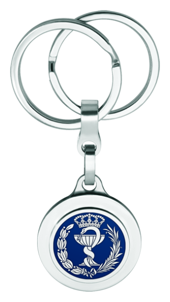 "Pharmacy" silver and steel badge (Blue)Ref. code: LL0334Pharmacy keyring made of hand enameled sterling silver and soft stainless steel.Size: 28x28mm.