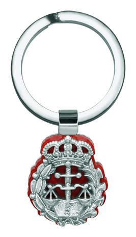 Llavero de profesion de Derecho en plata, celulosa y acero (Rojo)Referencia: LL0340Llavero con escudo del colegio de Abogados en plata de ley, sobre celulosa de colores y acero pulido.Medida: 20x24mm.