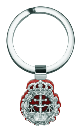 Porte-clés « Profession : droit » en argent, cellulose et acier (Rouge)Referencia: LL0341Porte-clés orné du blason de la faculté de droit, en argent fin, sur un support en cellulose colorée et en acier poli.Medida: 17x21mm.