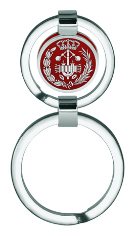 Industrial Engineer Keychain Made of Silver, Cellulose, and Steel (Red)Ref. code: LL0343Keychain featuring the coat of arms of the industrial engineering profession, made of hand-enameled sterling silver on colored cellulose and polished steel.Size: 16x16mm.