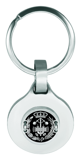 "Industrial Engineer" Profession Keychain in silver, steel, and aluminum (Black)Ref. code: LL0352Keychain featuring the Industrial Engineering faculty crest, engraved and enameled on aluminum and sewn with silver thread onto 2mm polished steel.Size: 30x30mm.