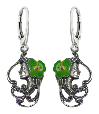 Boucles d'oreilles Art Nouveau en argent "Visage de femme avec fleur"Referencia: PE0069Boucles d'oreilles Art nouveau en argent sterling.Fleur émaillée bleue, verte ou ambréePièces de musée inspirées des œuvres les plus représentatives des mouvements Art nouveau et Art déco, et du modernisme de la fin du XIXe siècle et du début du XXe siècle.Medida: 15x22mm.