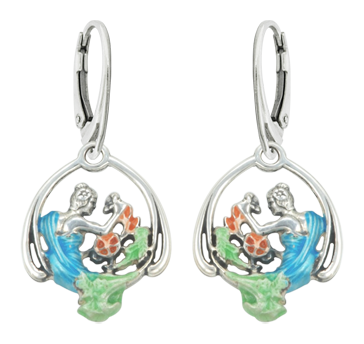 Jugendstil-Ohrringe aus Silber "Frau mit Blumen"Ref. Code: PE0104Jugendstil-Ohrringe aus Sterlingsilber.Emailliert in blau, grün, gelb und bernsteinfarben.Museumsstücke, die von den repräsentativsten Werken des Jugendstils, des Art déco und des Modernismus des späten 19. und frühen 20. Jahrhunderts inspiriert sind.Gr&ouml;&szlig;e: 20x24mm.