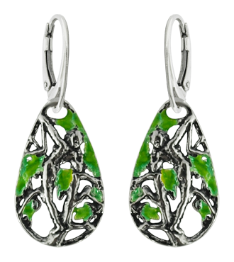 Boucles d'oreilles Art Nouveau en argent "Nymphe nue parmi les branches"Referencia: PE1009Boucles d'oreilles Art nouveau en argent sterling.Feuilles émaillées vertes.Pièces de musée inspirées des œuvres les plus représentatives des mouvements Art nouveau et Art déco, et du modernisme de la fin du XIXe siècle et du début du XXe siècle.Medida: 17x28mm.