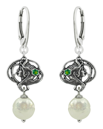 Boucles d'oreilles Art Nouveau en argent "Femme parmi les branches"Referencia: PE1582Boucles d'oreilles Art nouveau en argent sterling.Fleur émaillée de différentes couleurs.Pièce en perle de 10 mm.Pièces de musée inspirées des œuvres les plus représentatives des mouvements Art nouveau et Art déco, et du modernisme de la fin du XIXe siècle et du début du XXe siècle.Medida: 16x31mm.