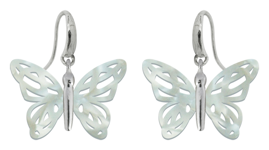 Pendientes "Mariposa" Art Nouveau en plata y nacarReferencia: PE1608Pendientes de mariposa con alas Art Nouveau en nacar y cuerpo en plata de 1ª ley.Piezas de museo inspiradas en las obras mas representativas del movimiento Art Nouveau y Art Déco, y del modernismo de finales del siglo XIX y principios del siglo XX.Medida: 32x22mm.