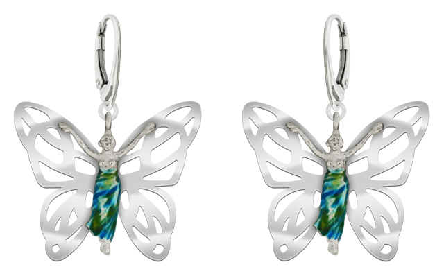 Boucles d'oreilles "Fées" en argent Art NouveauReferencia: PE1639Boucles d'oreilles Art nouveau en argent et acier.Robe émaillée en couleurs.Ailes en acier.Pièces de musée inspirées des œuvres les plus représentatives des mouvements Art nouveau et Art déco, et du modernisme de la fin du XIXe siècle et du début du XXe siècle.Medida: 36x31mm.