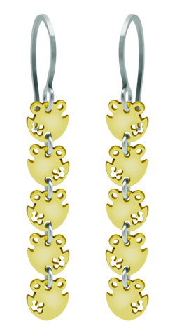Ohrringe aus Gold und Stahl "Silhouetten eines Frosches"Ref. Code: PE3190Ohrringe mit 5 miteinander verbundenen 8mm vergoldeten Froschsilhouetten.Gr&ouml;&szlig;e: 8x8mm.