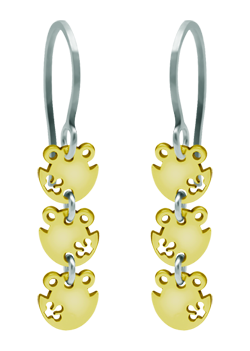 Ohrringe aus Gold und Stahl "Silhouetten eines Frosches"Ref. Code: PE3194Ohrringe mit 3 miteinander verbundenen 8mm vergoldeten Froschsilhouetten.Gr&ouml;&szlig;e: 8x8mm.