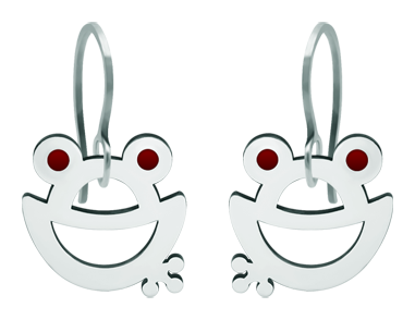 Edelstahl-Ohrringe "Froschsilhouette"Ref. Code: PE3197Ohrringe aus gebackenem, emailliertem und poliertem Stahl.Gr&ouml;&szlig;e: 20x20mm.