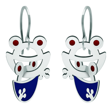Ohrringe aus Silber und Stahl "Froschsilhouette" (Blau)Ref. Code: PE3202Ineinander verschlungene Frosch-Ohrringe aus gebranntem emailliertem Sterlingsilber und Stahl.Gr&ouml;&szlig;e: 20x20mm.