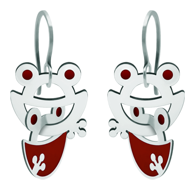 Boucles d'oreilles en argent et acier "Silhouette de grenouille" (Rouge)Referencia: PE3202Boucles d'oreilles grenouille entrelacées en argent sterling émaillé au four et en acier.Medida: 20x20mm.
