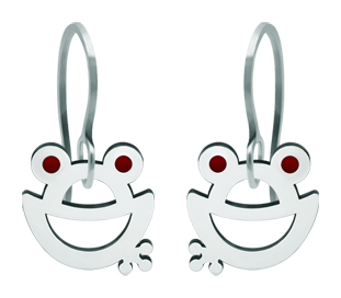 Boucles d'oreilles en acier inoxydable "silhouette de grenouille"Referencia: PE3203Boucles d'oreilles en acier poli et émaillé au four.Medida: 16x16mm.