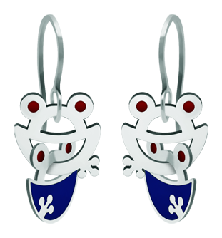 Ohrringe aus Silber und Stahl "Froschsilhouette" (Blau)Ref. Code: PE3208Ineinander verschlungene Frosch-Ohrringe aus gebranntem emailliertem Sterlingsilber und Stahl.Gr&ouml;&szlig;e: 16x16mm.