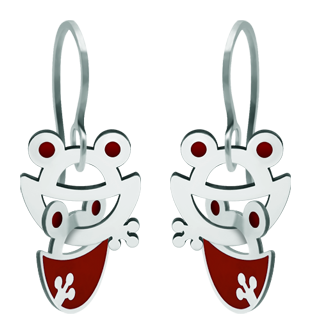 Ohrringe aus Silber und Stahl "Froschsilhouette" (Rot)Ref. Code: PE3208Ineinander verschlungene Frosch-Ohrringe aus gebranntem emailliertem Sterlingsilber und Stahl.Gr&ouml;&szlig;e: 16x16mm.