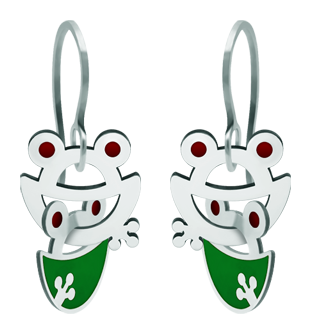 Boucles d'oreilles en argent et acier "Silhouette de grenouille" (Vert)Referencia: PE3208Boucles d'oreilles grenouille entrelacées en argent sterling émaillé au four et en acier.Medida: 16x16mm.