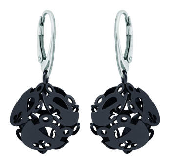 Boucles d'oreilles en ruthénium "Frog Cube"Referencia: PE3215Boucles d'oreilles plaquées ruthénium avec 6 silhouettes de grenouilles formant un cube.Medida: 14x14mm.