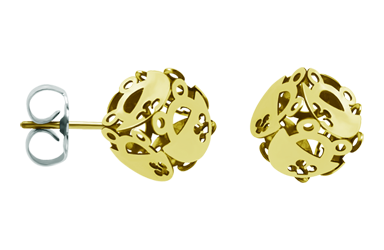 Boucles d'oreilles en or "Cube de grenouilles"Referencia: PE3220Boucles d'oreilles plaquées or avec 6 silhouettes de grenouilles formant un cube.Medida: 10x10mm.