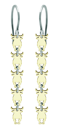 Gold-Ohrringe "Stiere"Ref. Code: PE3231Vergoldete Ohrringe, mit 5 miteinander verbundenen 7x10mm Stieren.Gr&ouml;&szlig;e: 7x10mm.