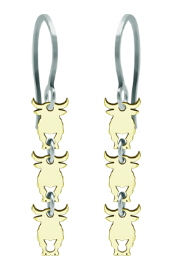 "Bulls" gold earringsRef. code: PE3235Gold plated earrings, with 3 bulls linked.Size: 7x10mm.