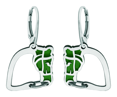 Boucles d'oreilles en argent et acier "Silhouette de cheval" (Vert)Referencia: PE3244Boucles d'oreilles en argent sterling et acier émaillé poli.Medida: 21x22mm.