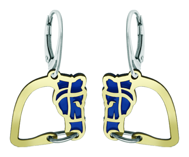 "Horse" gold and steel earrings (Blue)Ref. code: PE3245Earrings made of 18 carat gold and enameled stainless steel.Size: 21x22mm.