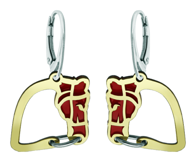 "Horse" gold and steel earrings (Red)Ref. code: PE3245Earrings made of 18 carat gold and enameled stainless steel.Size: 21x22mm.