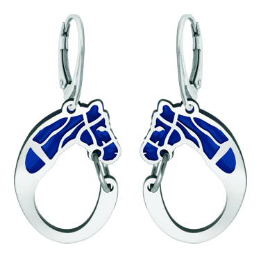 Boucles d'oreilles en argent et acier "Silhouette de cheval" (Bleu)Referencia: PE3246Boucles d'oreilles en argent sterling et acier émaillé poli.Medida: 20x29mm.