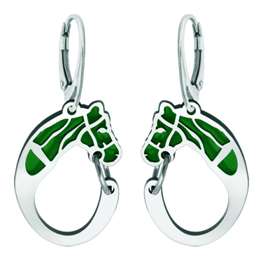 Boucles d'oreilles en argent et acier "Silhouette de cheval" (Vert)Referencia: PE3246Boucles d'oreilles en argent sterling et acier émaillé poli.Medida: 20x29mm.