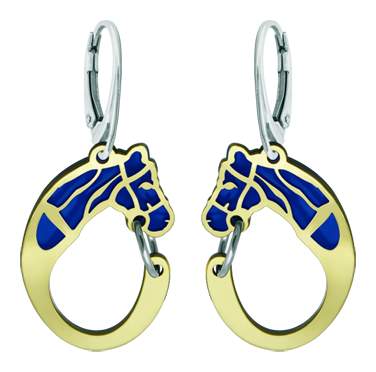 Pendientes de oro y acero "Silueta de Caballo" (Azul)Referencia: PE3247Pendientes fabricados en oro de 18 ktes y acero pulido esmaltado.Medida: 20x29mm.