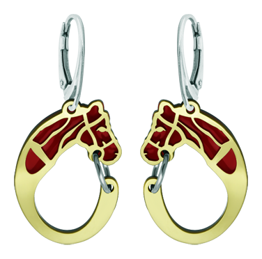 "Horse" gold and steel earrings (Red)Ref. code: PE3247Earrings made of 18 carat gold and enameled stainless steel.Size: 20x29mm.
