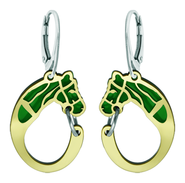 Pendientes de oro y acero "Silueta de Caballo" (Verde)Referencia: PE3247Pendientes fabricados en oro de 18 ktes y acero pulido esmaltado.Medida: 20x29mm.