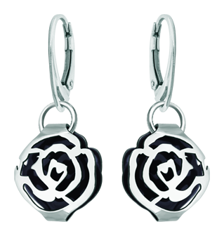 Boucles d'oreilles Art Nouveau en argent "Rose" (Noir)Referencia: PE3248Boucles d'oreilles Art Nouveau en argent sterling émaillé avec une rose ajourée.Medida: 18x16mm.