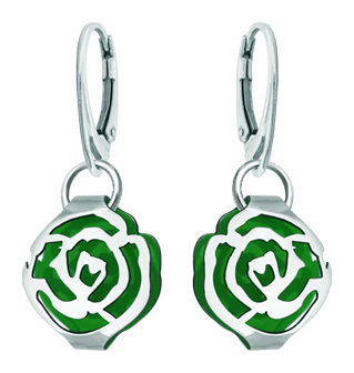 Boucles d'oreilles Art Nouveau en argent "Rose" (Vert)Referencia: PE3248Boucles d'oreilles Art Nouveau en argent sterling émaillé avec une rose ajourée.Medida: 18x16mm.