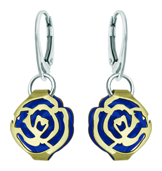 Pendientes Art Nouveau de oro "Rosa" (Azul)Referencia: PE3249Pendientes de rosa de estilo Art Nouveau calada en en oro de 9 ktes esmaltado.Medida: 18x16mm.