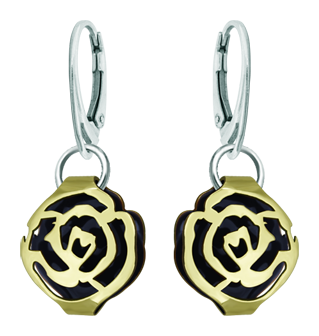 Jugendstil-Ohrringe aus Gold "Rose" (Schwarz)Ref. Code: PE3249Durchbrochene Jugendstil-Rosenohrringe aus emailliertem 9-karätigem Gold.Gr&ouml;&szlig;e: 18x16mm.