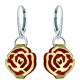 Boucles d'oreilles Art Nouveau en or "Rose" (Rouge)Referencia: PE3249Boucles d'oreilles Art Nouveau en or 9 kt émaillé et rose ajourée.Medida: 18x16mm.