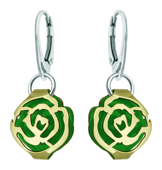 Boucles d'oreilles Art Nouveau en or "Rose" (Vert)Referencia: PE3249Boucles d'oreilles Art Nouveau en or 9 kt émaillé et rose ajourée.Medida: 18x16mm.