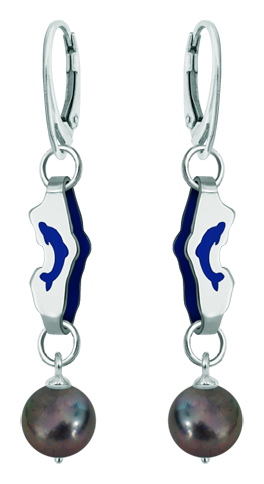 Ohrringe aus Silber und Perlen "Delphine"Ref. Code: PE3279Emaillierte und durchbrochene Delphin-Ohrringe aus Sterlingsilber mit einer 10 mm großen grauen Perle am unteren Ende.Gr&ouml;&szlig;e: 21x7mm.