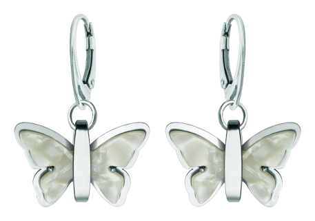 Art Deco Butterfly Earrings in steel and mother-of-pearl (White)Ref. code: PE3296Earrings made of polished steel smooth to the touch and mother-of-pearl cellulose.Museum pieces inspired by the most representative works of the Art Nouveau and Art Deco movements, and the modernism of the late nineteenth and early twentieth centuries.Size: 26x18mm.