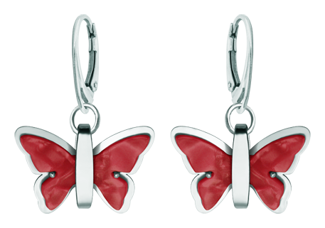 Art Deco Schmetterlingsohrringe aus Stahl und Perlmutt (Rot)Ref. Code: PE3296Ohrringe aus glatt poliertem Edelstahl und Perlmutt-Zellulose.Museumsstücke, die von den repräsentativsten Werken des Jugendstils, des Art déco und des Modernismus des späten 19. und frühen 20. Jahrhunderts inspiriert sind.Gr&ouml;&szlig;e: 26x18mm.