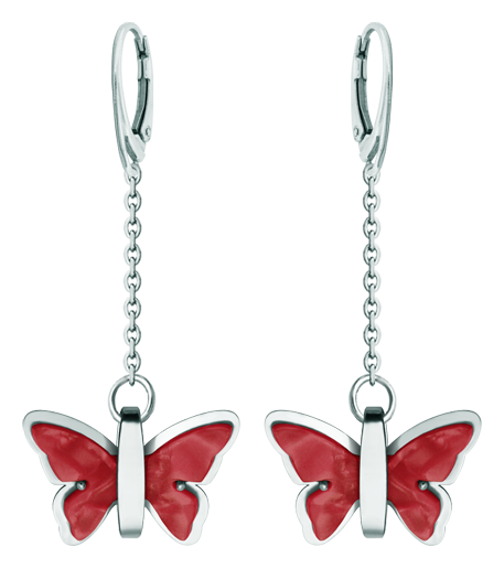 Art Deco Butterfly Earrings in steel and mother-of-pearl (Red)Ref. code: PE3303Earrings made of polished steel smooth to the touch and mother-of-pearl cellulose.Museum pieces inspired by the most representative works of the Art Nouveau and Art Deco movements, and the modernism of the late nineteenth and early twentieth centuries.Size: 26x18mm.
